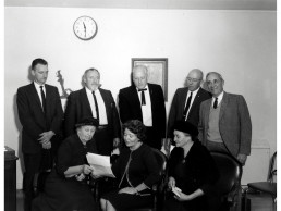 Photo of Governor Tom Bolack meets Dr. Hester, James A. Little & Regents - 1962