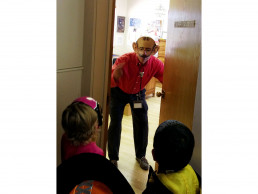 Photo of Dr. Stern greeting trick-or-treaters -2013