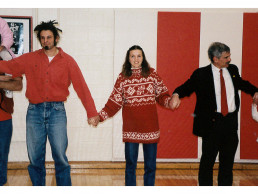 Photo of Dr. Stern, Jennifer Herbold & David Anderson in Larson Gym