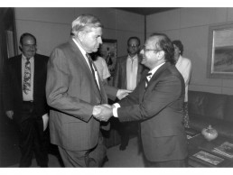 Photo of Dr. Vasishta meeting Governor Bruce King - 1985