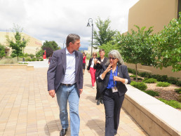Photo of Dr. Gallegos giving Senator Heinrich a tour of NMSD